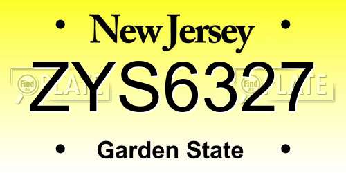 ZYS6327 New Jersey License Plate