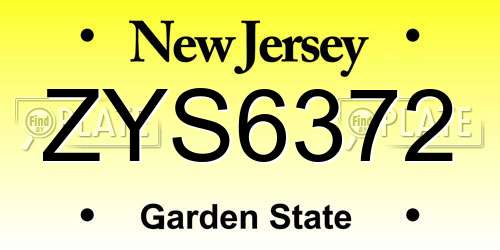 ZYS6372 New Jersey License Plate