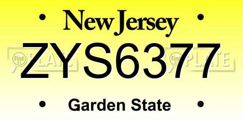 ZYS6377 New Jersey License Plate
