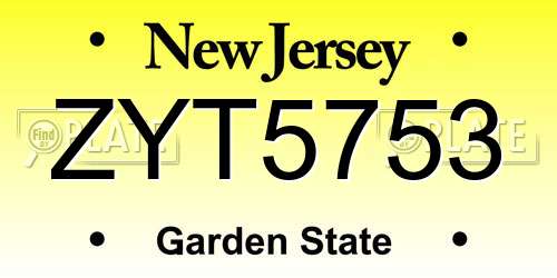 ZYT5753 New Jersey License Plate