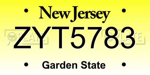 ZYT5783 New Jersey License Plate