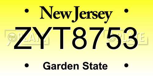 ZYT8753 New Jersey License Plate