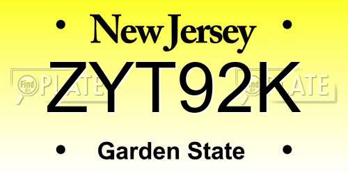 ZYT92K New Jersey License Plate