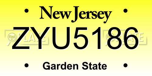 ZYU5186 New Jersey License Plate