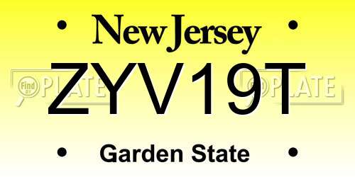 ZYV19T New Jersey License Plate