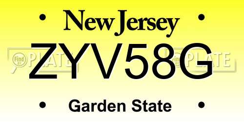 ZYV58G New Jersey License Plate
