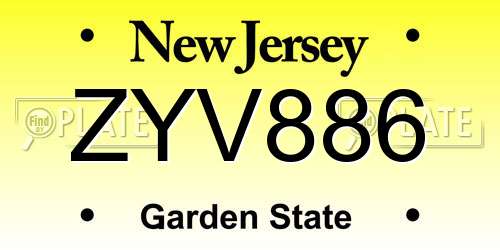 ZYV886 New Jersey License Plate