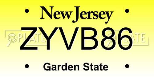 ZYVB86 New Jersey License Plate