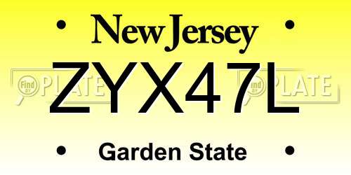 ZYX47L New Jersey License Plate