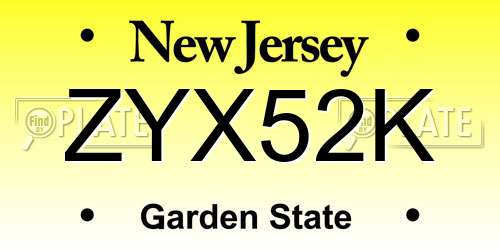ZYX52K New Jersey License Plate