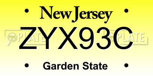 ZYX93C New Jersey License Plate