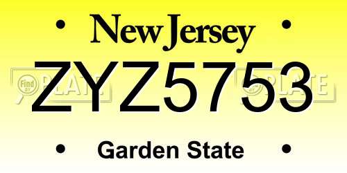 ZYZ5753 New Jersey License Plate