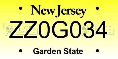 ZZ0G034 New Jersey License Plate