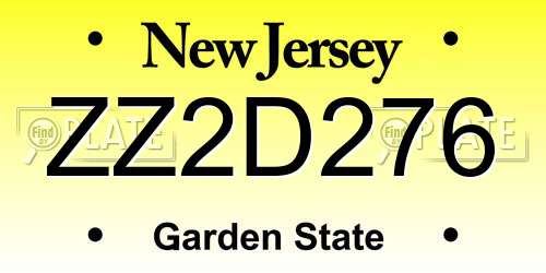 ZZ2D276 New Jersey License Plate