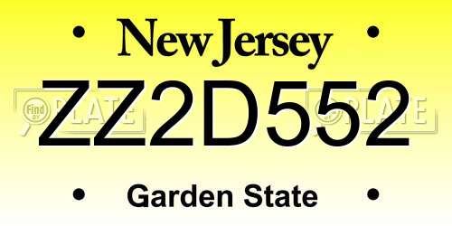 ZZ2D552 New Jersey License Plate