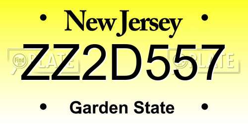 ZZ2D557 New Jersey License Plate
