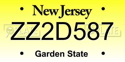ZZ2D587 New Jersey License Plate