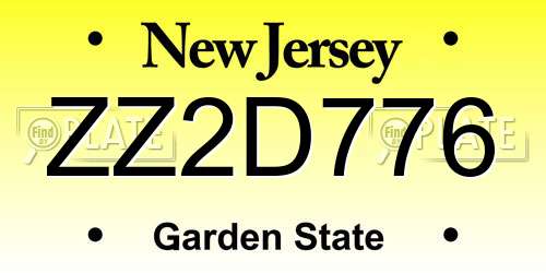 ZZ2D776 New Jersey License Plate