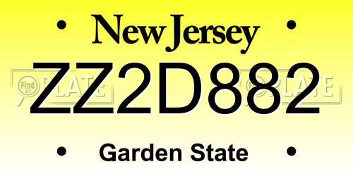 ZZ2D882 New Jersey License Plate