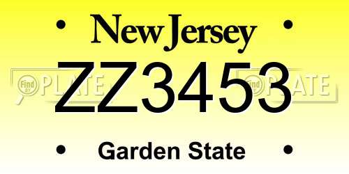 ZZ3453 New Jersey License Plate