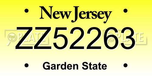 ZZ52263 New Jersey License Plate