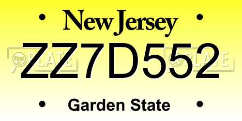 ZZ7D552 New Jersey License Plate