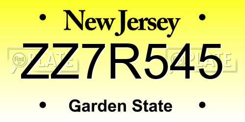 ZZ7R545 New Jersey License Plate