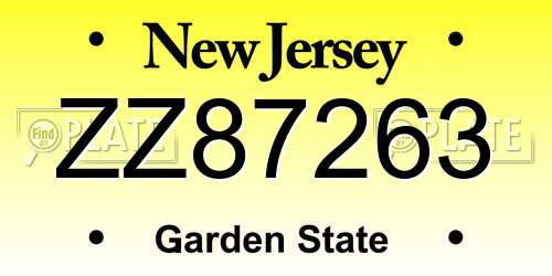 ZZ87263 New Jersey License Plate