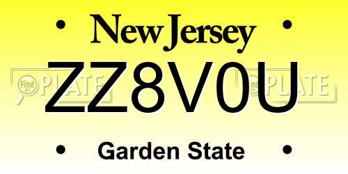 ZZ8V0U New Jersey License Plate