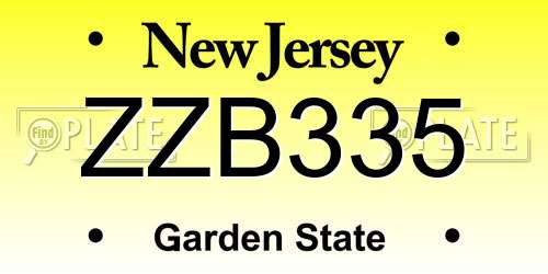 ZZB335 New Jersey License Plate