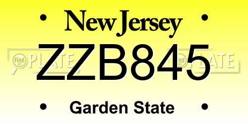 ZZB845 New Jersey License Plate