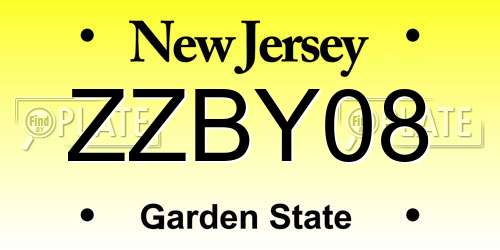 ZZBY08 New Jersey License Plate
