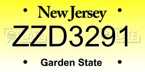 ZZD3291 New Jersey License Plate