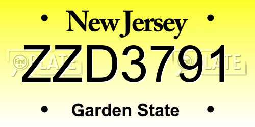 ZZD3791 New Jersey License Plate