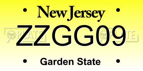 ZZGG09 New Jersey License Plate