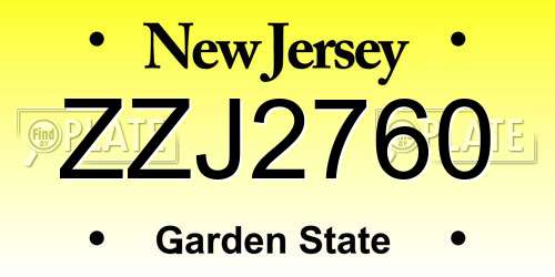 ZZJ2760 New Jersey License Plate