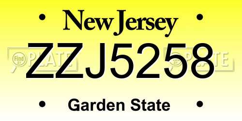 ZZJ5258 New Jersey License Plate