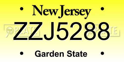 ZZJ5288 New Jersey License Plate