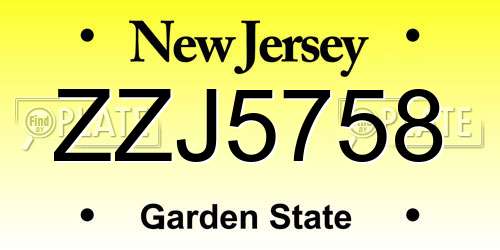 ZZJ5758 New Jersey License Plate