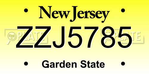 ZZJ5785 New Jersey License Plate