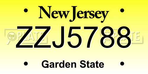 ZZJ5788 New Jersey License Plate