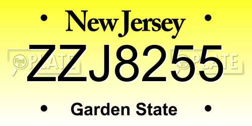 ZZJ8255 New Jersey License Plate