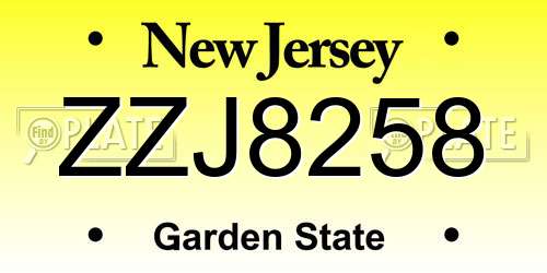 ZZJ8258 New Jersey License Plate