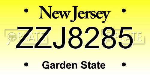 ZZJ8285 New Jersey License Plate