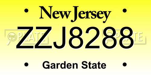ZZJ8288 New Jersey License Plate