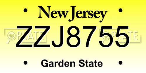 ZZJ8755 New Jersey License Plate