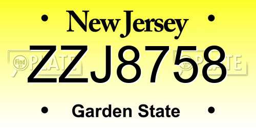 ZZJ8758 New Jersey License Plate