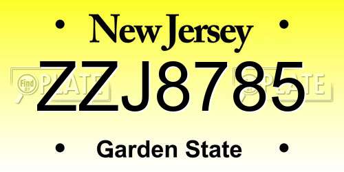 ZZJ8785 New Jersey License Plate