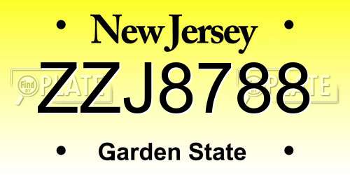 ZZJ8788 New Jersey License Plate