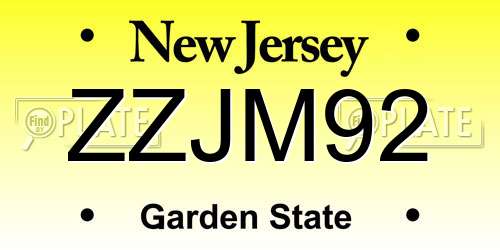 ZZJM92 New Jersey License Plate